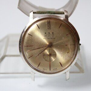Vintage HERLIN Swiss Made Watch Mens Silver Tone Stainless Steel Antimagnetic